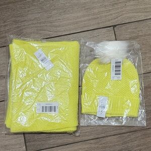 NWT LOFT Bright Yellow Knit Scarf and Hat Set